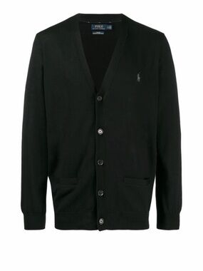Polo Ralph Lauren Black V-Neck Pima Cotton Cardigan Preppy Classic Blue Label